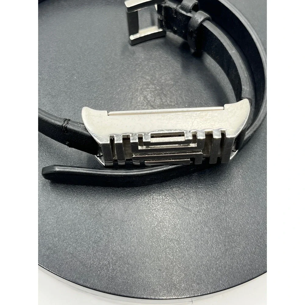Tory Burch Fitbit Flex Holder Wrap Black Leather Silver Bracelet Double Wrap